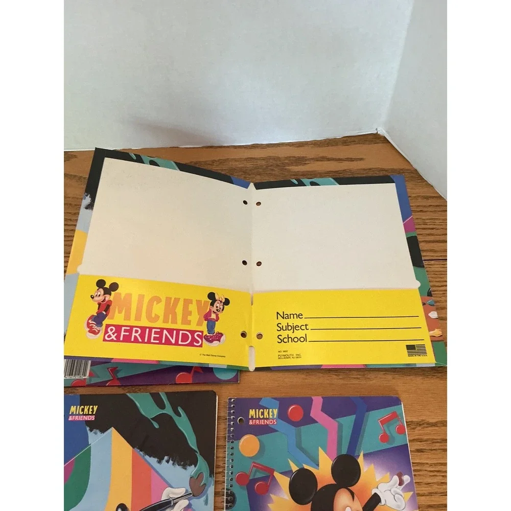 Vintage 90s Mickey Mouse School Supplies Spiral Notebooks and Folders Set of 4